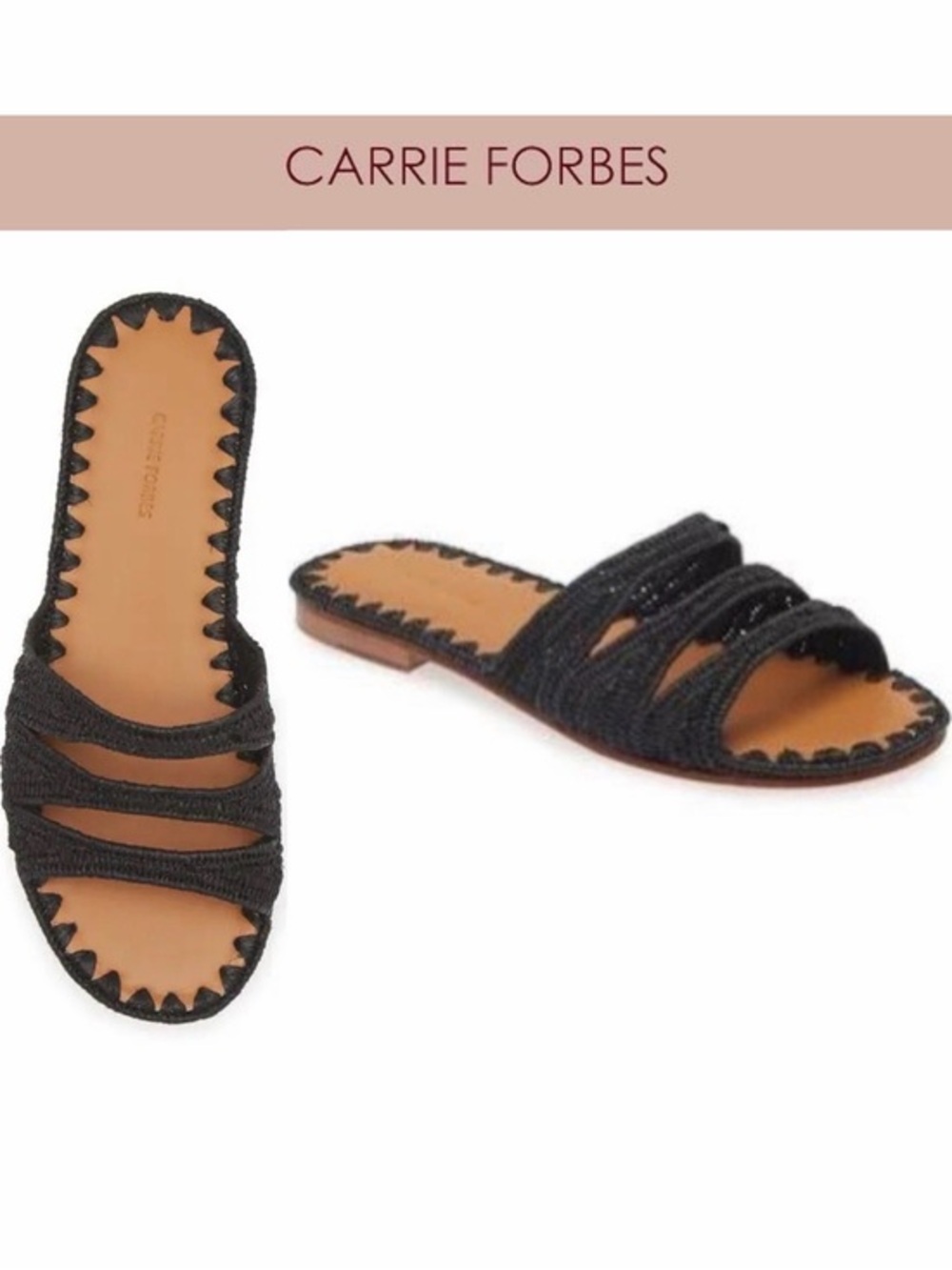 CARRIE FORBES Symm Raffia Slide Sandal Nordstrom Black EU 37 $336